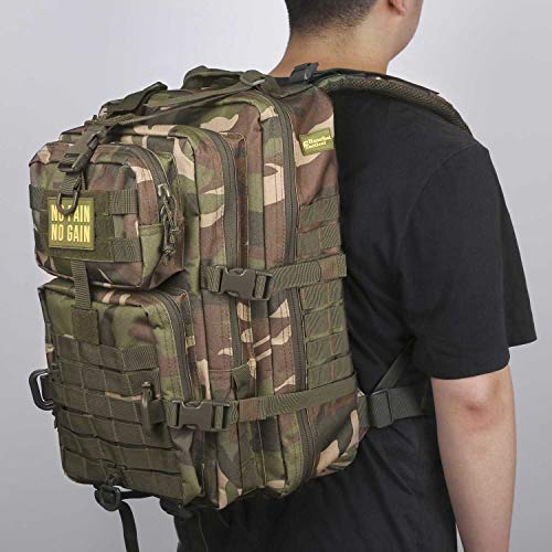 Hannibal Tactical MOLLE Assault Backpack, Tactical Backpack Military Army Camping Rucksack, 3-Day Pack Trip w/Patch, D-Rings, Woodland - color: Woodland