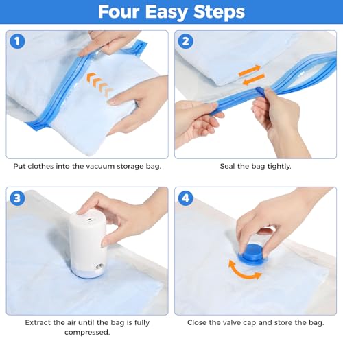 15 Pack Travel Vacuum Storage Bags with Cordless Electric Pump, Combo Rechargeable Space Saver Vacuum Seal Bags for Clothing Travel Vaccine Sealed Storage Bag for Comforters Blankets Clothes
