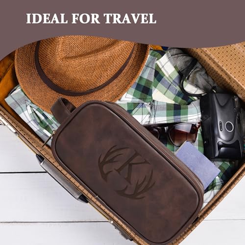 Janhavi Leather Toiletry Bag for Men, Personalized Laser Engraved Initials & Wheat, Toiletry Bag For Shower Caddy, Cruise Ship Essentials, Groomsmen Gifts, Men's Accessories (Medium, Dark Brown, E) - color: Dark Brown, style: E