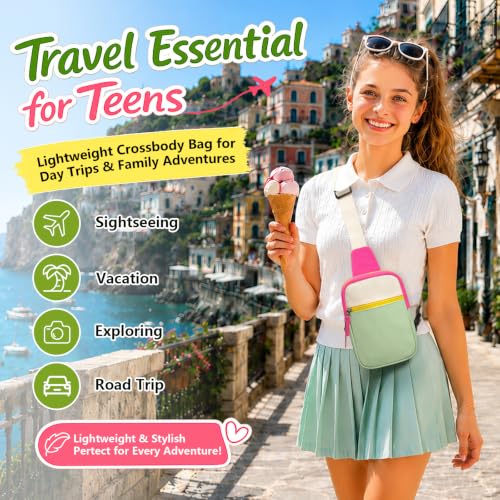 Birthday Gifts for 8 9 10 11 12 Year Old Teens Girls Kids, Fanny Pack Crossbody Bag Sling Belt Bags Purse, Dorm Travel Essentials for Girls Fashion, Preppy Tween Teen Girl Gift Trendy Stuff - color: Beige&Green