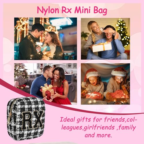 uekeboag Personalized Small Checkered Medicine Cosmetic Bag, Cute Plaid Pattern Chenille Letter Patch RX Drug Pouch with Zipper, Makeup Travel Gift Bag for Women and Girls (09 White Checkered) - color: 09White Checkered