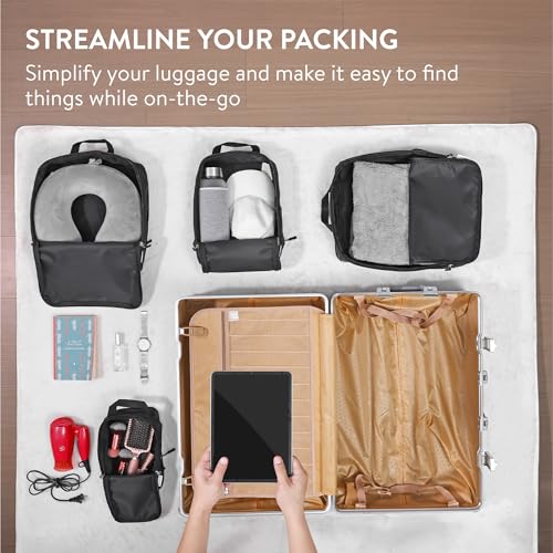 Navaris Compression Packing Cubes Set of 4 Sizes - Compressible Travel Bags for Packing - Lightweight Compression Travel Organizer - Suitcase Carry On Luggage Backpacks - Black