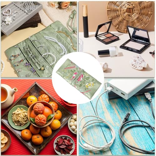 Embroidery Travel Jewelry Bag Roll, Embroidery Jewelry Organizer Roll, Jewelry Travel Bag, Embroidered Flower and Bird Brocade Organizer with Tie, Foldable Ancient Style Pouch, Jewellery Organizer