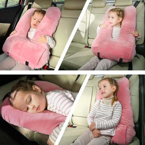 Travel Pillow, Car Pillow for Kids & Adults, Kid Travel Sleeping Pillows for Neck & Body Support, Car Travel Essentials Pillow on Road Trips, Pink - color: Pink