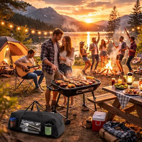 Vexillum Portable Grill Tool Storage Bag – Large BBQ Utensil Organizer for Grilling & Camping, Waterproof & Stain-Resistant Fabric with Pockets, Barbecue Accessories Case Container (22"x6.5"x7.2")