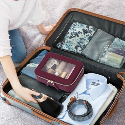 Clear Makeup Bag Set Travel Cosmetic Bag and Toiletry Bag Women's Purse Pouch Cosmetic Stroage Organizer Case with Zipper Car Essentials (Burgundy, M+Mini) - color: Burgundy, size: M+Mini