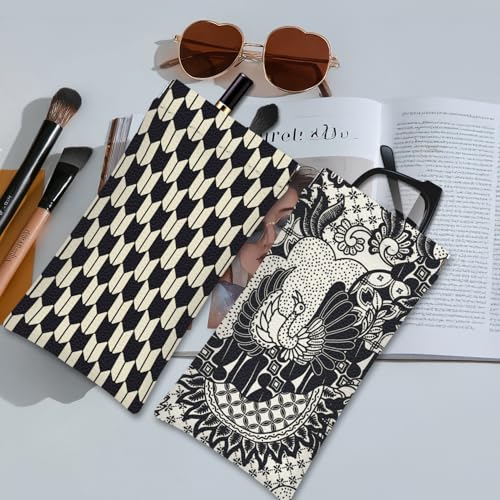 Eyeglasses Sunglasses Case PU Soft Squeeze Top Glasses Pouch for Women Men,Floral Pattern Portable Anti Scratch - color: Black and White Japanese Pattern