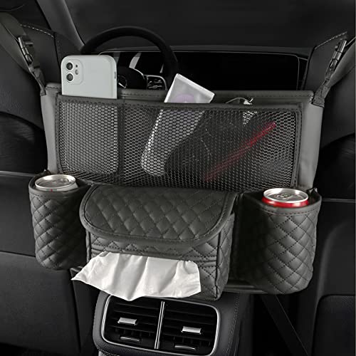 XINLIYA Car Handbag Holder Between Seats, PU Leather Multi-Pocket Large Capacity Purse Holder, Auto Net Bag Barrier of Backseat Pet Kids, Car Seat Organizers and Storage for Cargo Tissue Cup(Black) - color: Black