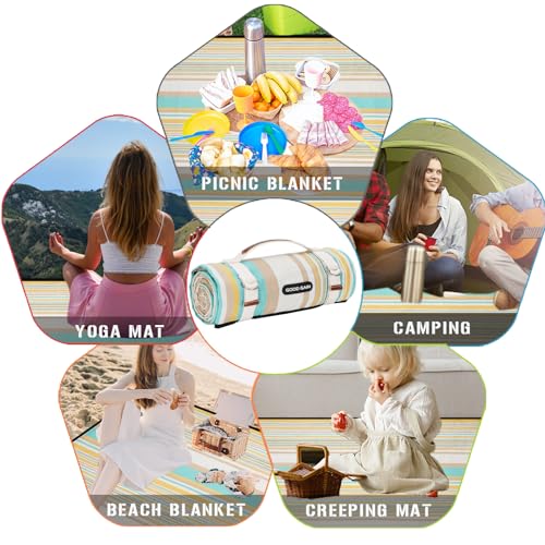 G GOOD GAIN Picnic Blanket Waterproof & Sand Proof,Beach Blanket Portable with Carry Strap, XL Large Foldable Picnic Rug Machine Washable for Camping Party,Wet Grass,Kids Playground.(Pineapple Yellow) - color: Pineapple Yellow
