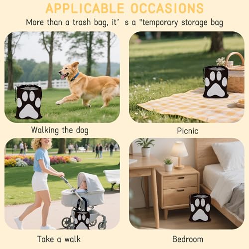 Dog Paw Car Garbage Bag, Small Car Trash Bag with Drawstring Closure and Adjustable Buckle for Car Back Seat, SUVs, Camping, Road Trips - color: Dog Paw
