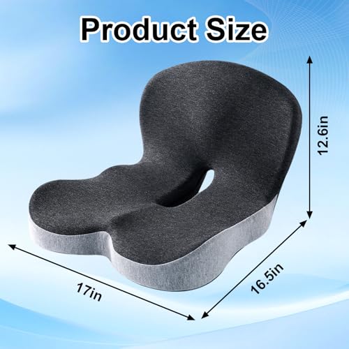 Memory Foam Office Chair Cushion, L-Shaped Integrated Seat Cushions, Chair Seat Cushion for Lower Back Tailbone Protection, Ergonomic SeatCushion with Lumbar Support (Black Gray)