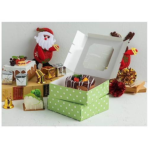 20 Pack Bakery Boxes with Window Small 6x6x2 inch for Cookie, Candy, Pastry, Brownie, Chiffon Cake, Tart, Pie, Waffle (Green-Polka Dot) - color: Green-Polka Dot