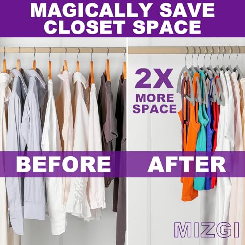 MIZGI Premium Velvet Hangers 50-Pack,No Shoulder Bump Hangers W/Tie Bar Ultra Thin Space Saving Non Slip Hanger Heavy Duty Felt Rounded Clothes Hanger for Sweaters,Coat,Jackets,Pants,Shirts - color: Gray, size: 50 Pack