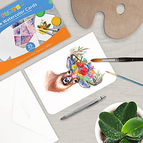 Funto Blank Watercolor Cards and Envelopes, 50 Cards, 5x7'', 140lb/300gsm, White, Acid-Free, Heavyweight Paper for All Occasions - style: 5x7 Cards and Envelopes
