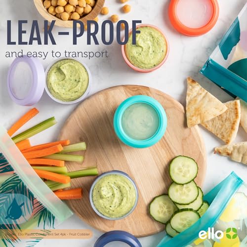Ello Reusable Condiment Containers with Screw-on Leak Proof Lid | Perfect for Salad Dressing Sauce Dips Lunchbox Picnic Travel Bento Box | BPA-Free | Dishwasher Safe - color: Fruit Cobbler