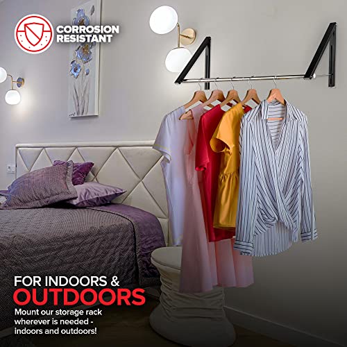 Double Foldable Clothing Rack w/ Extension Rod, Wall-Mounted Retractable Clothes Hanger for Laundry Dryer Room, Hanging Drying Rod, Small Collapsible Folding Garment Racks, Dorm Accessories (Black) - color: Black