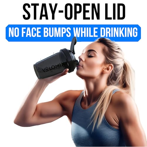 VELOMIX -2 Pack- 20 oz Protein Shaker Bottles for Protein Mixes - 2x Wire Whisk | Leak Proof Shaker Cups for Protein Shakes and Pre Workout | Protein Shaker Bottle Pack (A3) Black/Red - color: A3) Black / Red