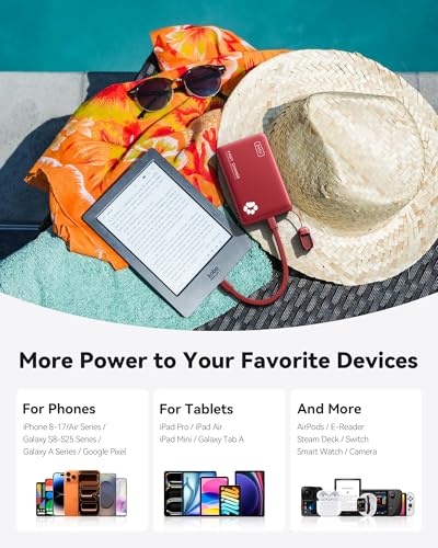INIU 45W Fast Charging Portable Charger, 40% Smaller 10000mAh with Detachable Cable, Flight-Safe Travel Power Bank, USB C External Phone Battery Pack for Long Flight, Vacation, Cruise, Teens, Red - color: Red