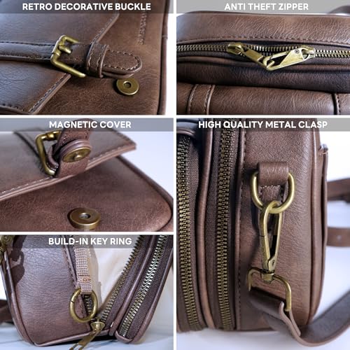 Women‘s Anti Theft RFID Blocking Small Vegan Leather Crossbody Bag Travel Purse With Built In Wallet Messenger Bag - color: Dark Brown