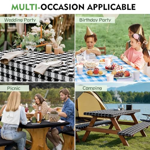 Picnic Table Cover with Bench Covers, Fitted 6ft Waterproof Tablecloth Set for Outdoor Camping & RV - Includes 1 Table Cover & 2 Bench Covers with Drawstring Storage Bag, 30"x72", Four-leaf Clover - color: Four-leaf Clover