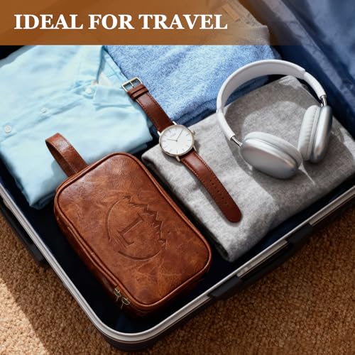 Husband Birthday Gift for Dad Him Men,Waterproof Custom Engraved Leather Toiletry Bag,Personalized Father Day Gift for Dad Husband,Groomsmen Anniversary Thanksgiving Christmas Valentine's Day-Browm L - color: Brown