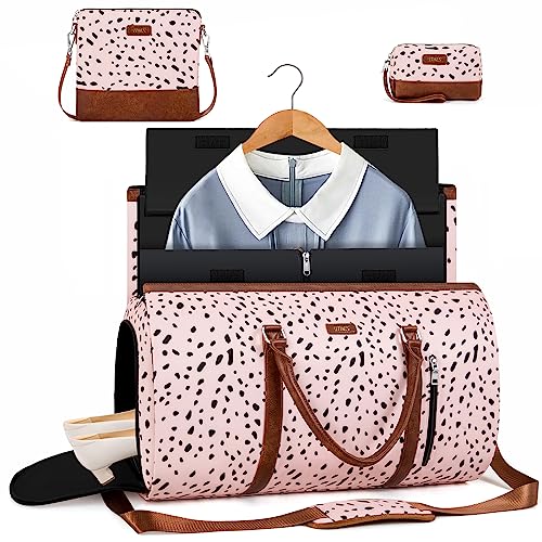 Convertible 2-in-1 Garment Bags for Travel, Carry On Garment Duffle Bag With Shoe Compartment Large Weekender Bag for Women Men Hanging Suitcase Suit Travel Duffel Overnight Bags 4pcs Set - color: E-Pink Leopard