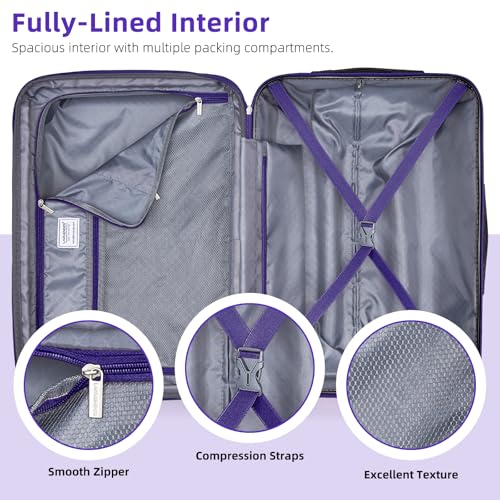 LARVENDER Carry on Luggage 22x14x9 Airline Approved Hardshell Suitcase with Wheels TSA Lock, PC+ABS Lightweight Suitcase Set for Women with Travel Backpack, Midnight Berry, 3 Piece Set - color: Midnight Berry-20BP, size: 3 Piece Set (Backpack/TB/20)