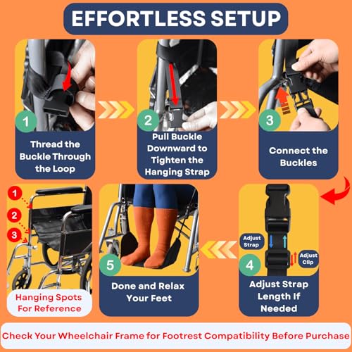 Wheelchair Footrest Hammock, Anti Squeeze Leg Rest for Wheelchair, Foot Sling for Foot Rest Replacement Adjustable Height, Leg Support Hammock w/Soft Base, Wheel Chair Essential Accessories