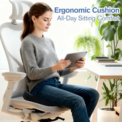 Mureon Office Chair Cushion, Large Ergonomic Memory Foam Seat Cushion for Hip Pressure Relief, Non-Slip Support for Car and Office Chair, All Day Comfort - Navy