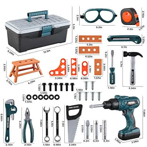 Kids Tool Box–Zealous 48 PCS Pretend Play Tools Toys for Toddler,Electric Drill Kids Tool Kit for Boys & Girls Ages 3-8 Years Old, Construction Tool Kit Playset for Boys - style: B-Kids Tool Box