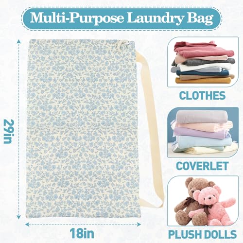 Laundry Bag, Dirty Backpack Laundry Bag For College Travel Laundromat Apartment, With Handles 29" X 18" (Blue Florals) - color: Blue Florals