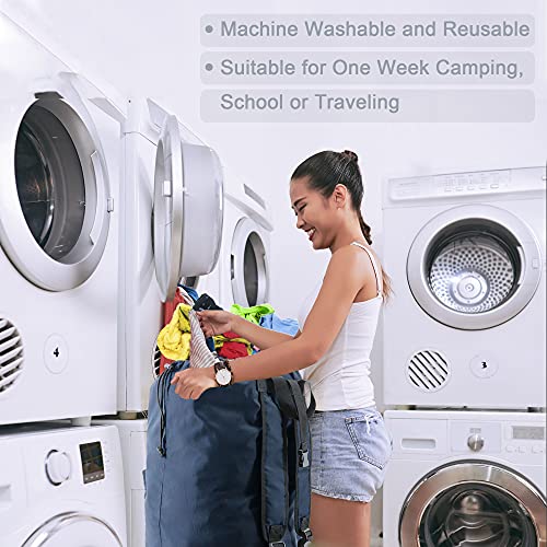 BeeGreen Navy Blue Travel Laundry Bag w Drawstring & Handle College Dorm Room Essentials w Adjustable Shoulder Straps Washable Sturdy Laundry Hamper Sack Dirty Laundry Travel Bag for Camping - color: Dark Blue, style: With Front Zipper Pocket
