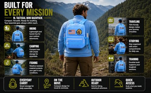 9L Mini Tactical Backpack Small Military Gym Bag Tiny Tackle Backpack for Men Women Molle Travel Daypack Camping Backpack with Patch(Turquoise) - color: Turquoise