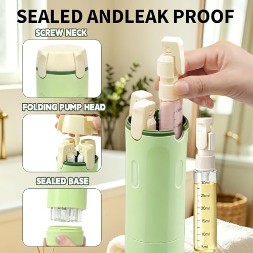 4-in-1 Travel Dispenser Bottle, Leak-Resistant Toiletry Containers, TSA Compliant Refillable Pump Bottles for Shampoo, Lotion, Conditioner - Portable Essentials for Flying, Gym & Camping(Green) - color: Green