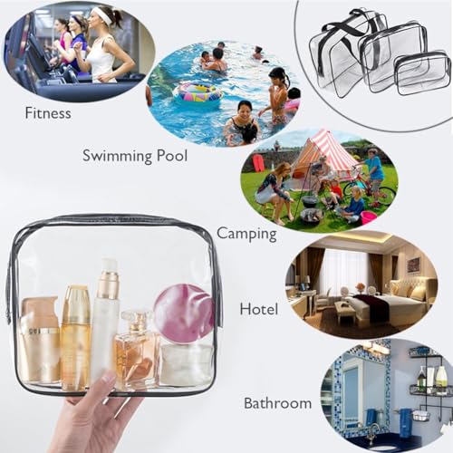 APREUTY Clear Makeup Bags, TSA Approved 6 Pcs Cosmetic Makeup Bags Set Clear PVC with Zipper Handle Portable Travel Luggage Pouch Airport Airline Vacation Organization (Black) - color: Black-6PCS (Large+Medium+Small)