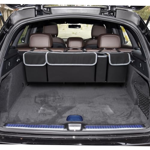 Osilly Car Trunk Organizer with Lid, Backseat Hanging Storage Bag with 4 Pockets & 3 Adjustable Straps, Waterproof PVC Collapsible Cargo Bag, Car Interior Accessories for Auto SUV MPV