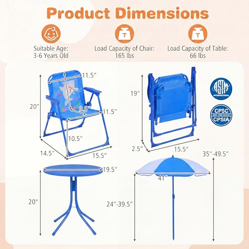 HONEY JOY Kids Picnic Table, Animal Themed Toddler Outdoor Table and Chair Set, 2 Folding Chairs & Removable Umbrella, Children Outdoor Furniture for Backyard Patio Garden (Blue Shark) - color: Blue Shark