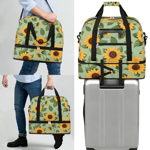 Travel Duffel Bag Lovely Sunflowers Weekender Bag with Shoe Compartment Foldable Overnight Bags for Travel Sports Lightweight Gym Bags for Men Women - color: Lovely Sunflowers