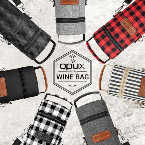 opux Wine Bag Single Bottle Carrier Tote, Insulated Wine Cooler Bag for Travel Picnic Beach with Shoulder Strap, Thermal One Bottle Holder Carrying Case Wine Gift for Women Men, Black - color: Black