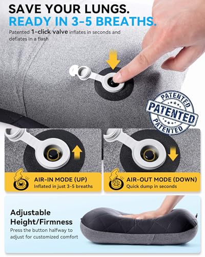 Hikenture Camping Pillow with Removable Cover - Ultralight Inflatable Pillow for Neck Lumbar Support - Upgrade Backpacking Pillow - Washable Travel Air Pillows for Camping, Hiking, Backpacking - color: Black