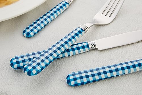 ANNOVA Silverware Set Stainless Steel Colorful Tableware Kitchen Flatware Set Utensils, Includes Dinner Knives, Forks, Spoons, Salad Forks & Dessert Spoons (Dark Blue/Checkered, 20 Pieces) - color: Dark Blue