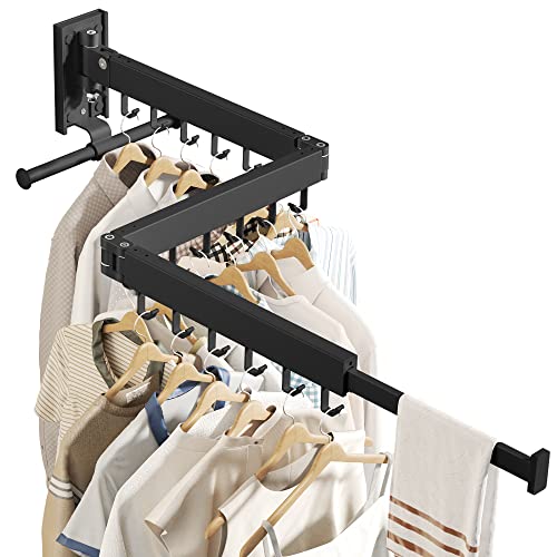 BOQORAD Drying Rack Clothing, Retractable Clothes Drying Rack,Wall Mounted Laundry Rack, Laundry Drying Rack Wall Mount,Collapsible Clothes Rack,can Fold Upward & Left & Right,Black Color - size: Plus-Black