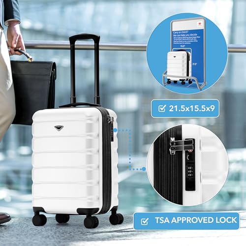 Flight Knight 21.5x15.5x9 Expandable Carry On Suitcase Hardside TSA Lock & USB C Port Lightweight Luggage Silent Double Spinner Wheels Maximum Canada Air Overhead Bag Airlines Approved White - color: White, size: 21.5x15.5x9"