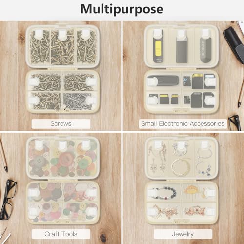 FYY Weekly Pill Organizer with Labels,8 Compartments Travel Daily Pill Case Airtight Moistureproof Large Pill Box to Hold Vitamins, Fish Oil, Supplements,Cotton Swab and Bandages-Beige - color: Beige