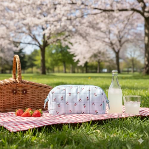 BAGSMART Makeup Bag Travel Toiletry Bag, Puffy Padded Make Up Bags for Women Makeup Organizer Case, Wide-open Pouch Purse Travel Essentials Toiletries Accessories Brushes, Ditsy Cherry - color: 28-Ditsy Cherry