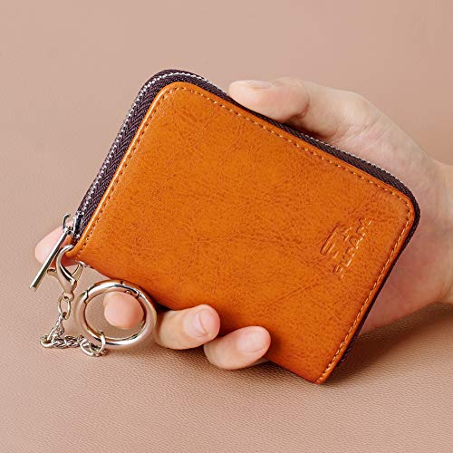 FurArt Zipper Wallet Women, RFID Blocking Credit Card Wallet, Business Card Holder, Compact Size KeyChain Wallet - color: Brown