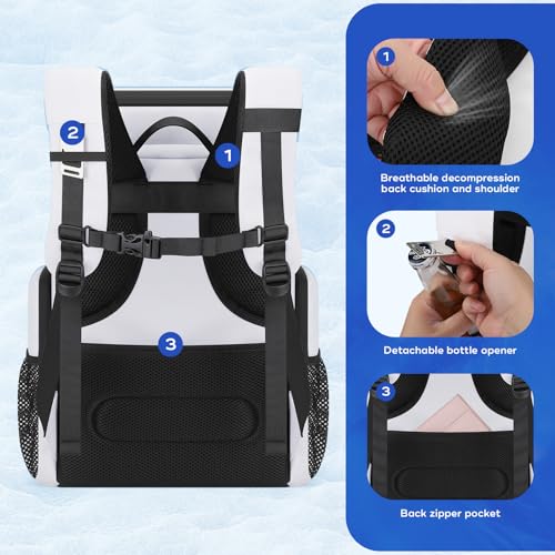 Maelstrom Backpack Cooler,36 Can Cooler Backpack,Soft Cooler Bag Insulated Leakproof,Lightweight Ice Chest Backpack,Travel Cooler Lunch Backpack for Camping,Hiking,Beach - color: White