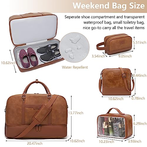 Wogarl Weekender Bag for Women Men Large Overnight Bag Travel Duffel Bag with Shoe Compartment Toiletry Satchel Bag Carry On Bag Fit 21" Laptop - color: Light Brown