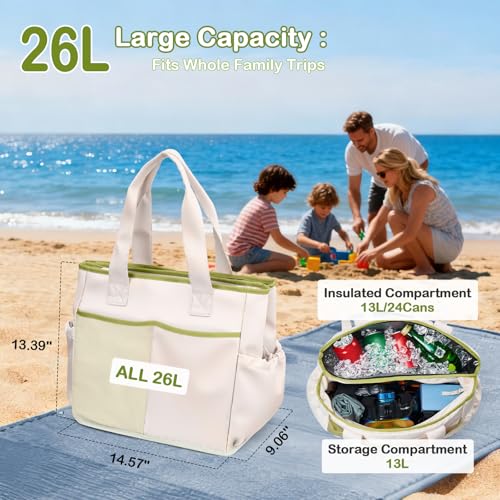 Odoland Soft Cooler Bag - Leakproof & Insulated, 2-in-1 Collapsible Design, Dry/Wet Separation, Large Soft Sided Cooler with Multi-Pocket Design for Beach, Picnic, Camping, Day Trip, Family Size - color: White Green