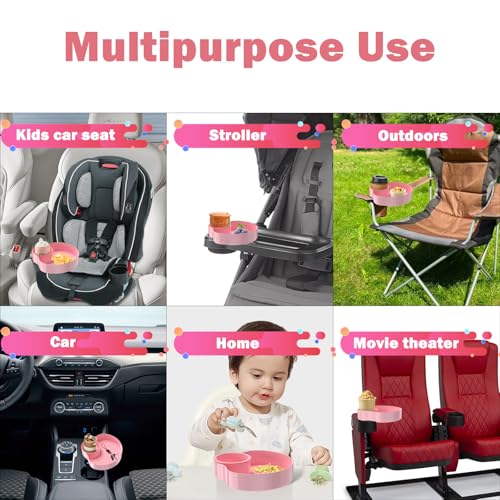 Kids Car Seat Tray, Travel Tray with Cup Holder for Toddler Baby, Kids Car Seat Food Snack Organizer for Road Trip, Stroller snack tray travel must haves - Pink - color: Pink